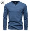 Polo Ralph Lauren 2025 Autumn New Men's Embroidery Casual V-neck Long Sleeved T-shirt Slim Fit Base Shirt Pure Cotton T-shirt Top for Men