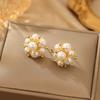 Niche Fashion Design Sense Pearl Flower Ball Stud Earrings Women'S S925 Silver Needle Temperament Sweet Versatile Earrings Wholesale
