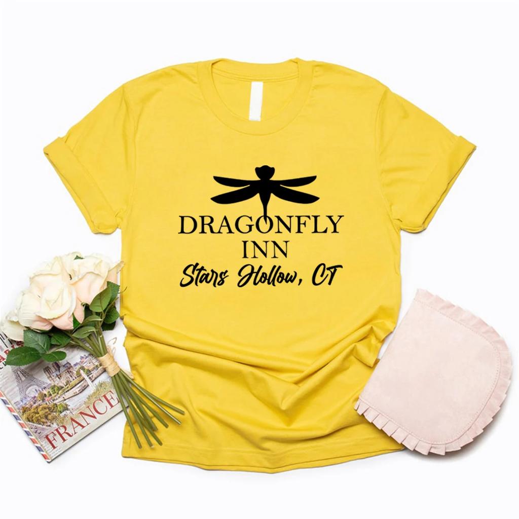 Футболка Dragonfly Inn, футболки со звездами и вырезами, женские футболки с коротким рукавом и графическим принтом, футболка в стиле «Девочки Гилмор», женские повседневные топы
