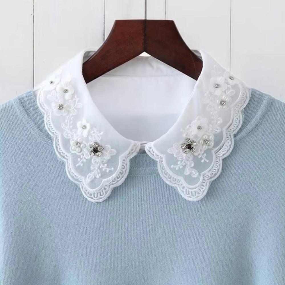 Lace Up Shawl Fake Collar Imitation Pearl Shirt Collar Accessory Women