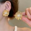 Exaggerated Metal Irregular Flower Stud Earrings For Women Fashion Pearl Hollow Earrings Personality Party Jewelry Party Gifts