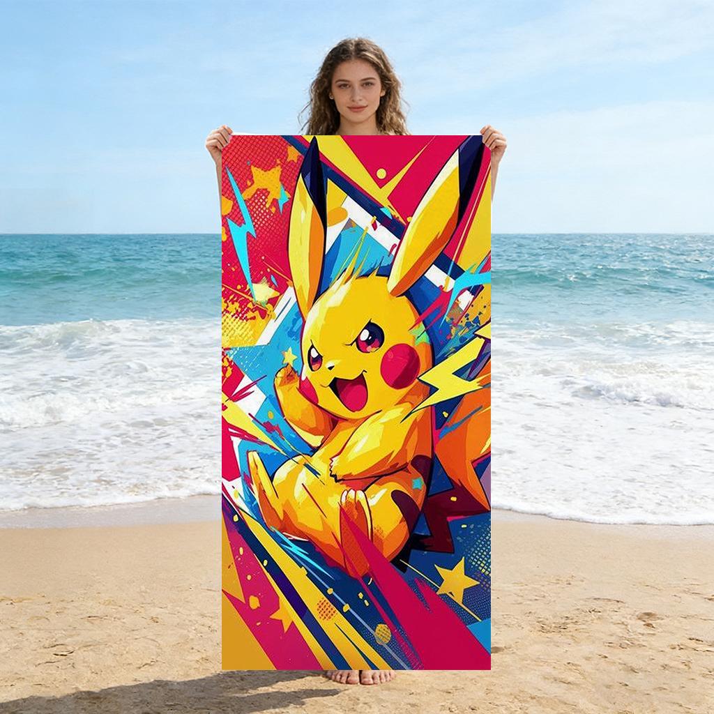 Яркое пляжное полотенце с Пикачу, принт Pokemon в стиле граффити, супервпитывающее микрофибровое полотенце для пляжа, бассейна, кемпинга