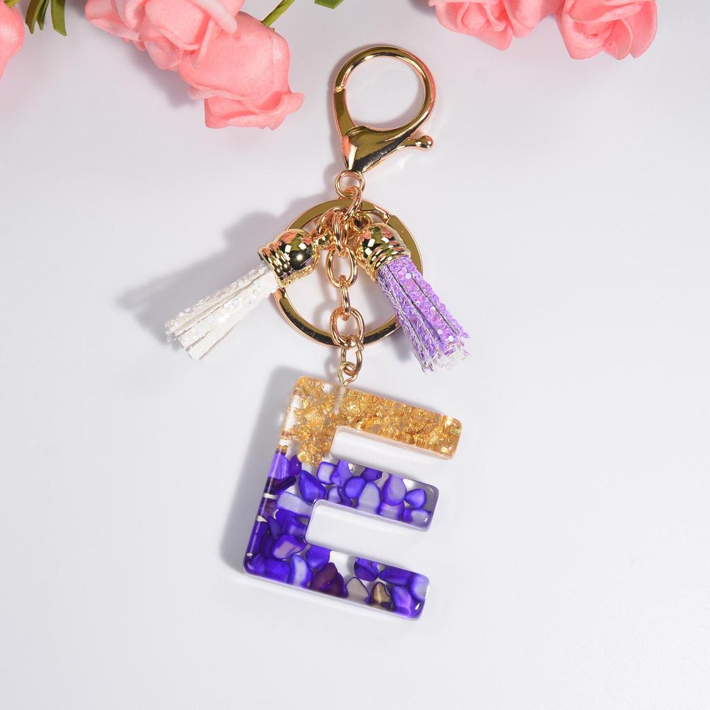 Фиолетовый хрустальный эпоксидный брелок с буквой и кисточкой - Ювелирное украшение из смолы, подвеска-шарм