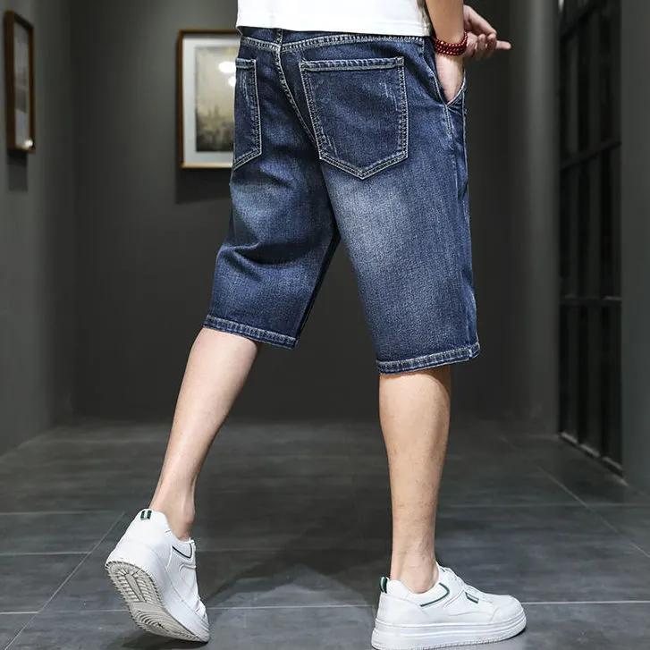 Мужские летние свободные джинсовые шорты большого размера, тонкие брюки Five-minute со средней посадкой
