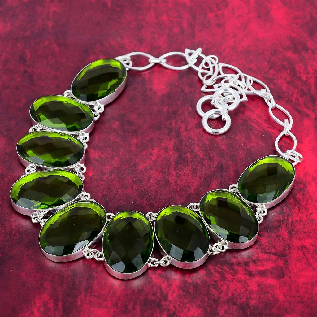 Ожерелье из чистого серебра 925 пробы с граненым перидотом и регулируемой цепочкой, ювелирное ожерелье ручной работы из драгоценных камней на День памяти