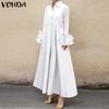 Women Fashion Shirt Collar Ruffle Long Sleeve Dresses
