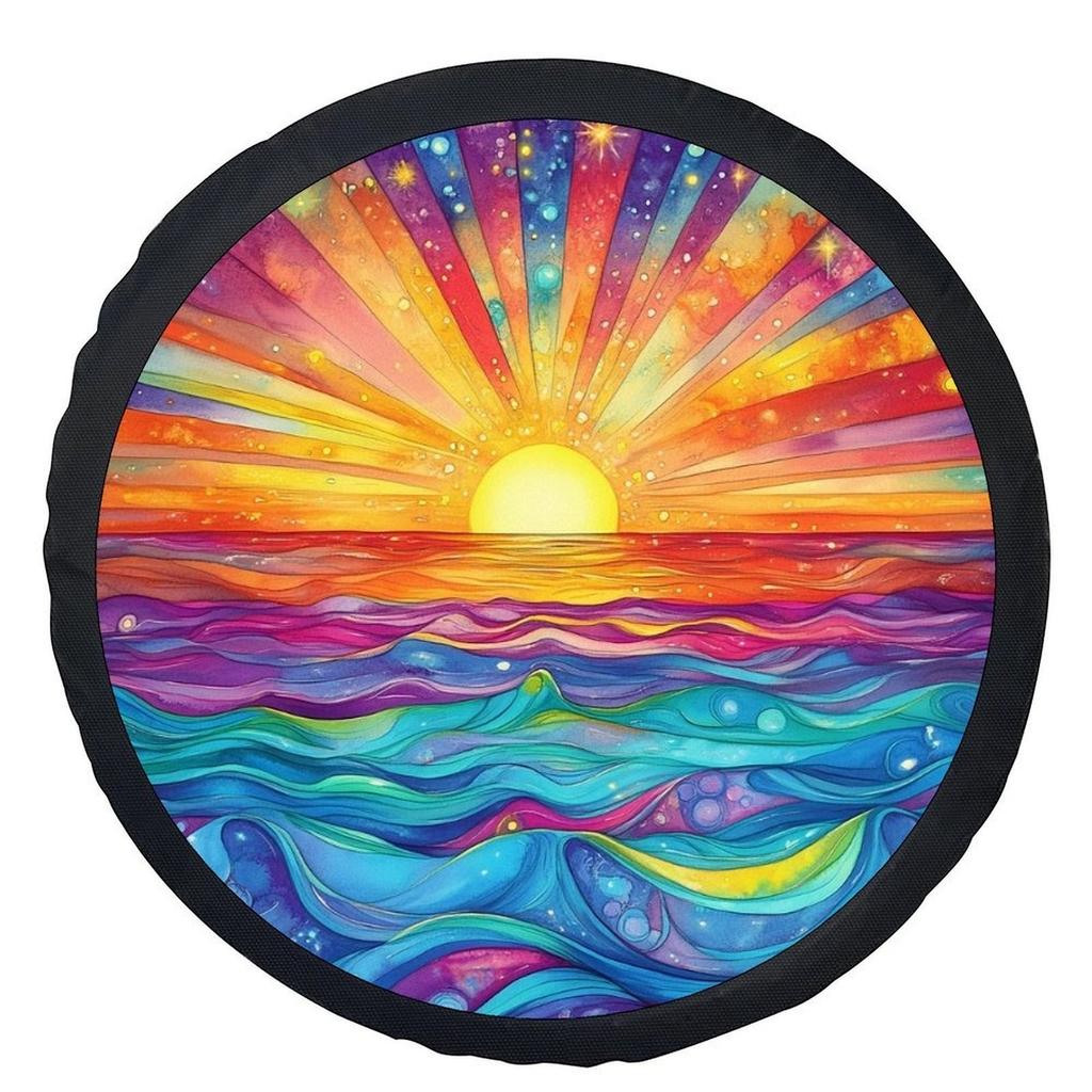 Cosmic Watercolor Sunset Ocean Tire Cover Universal Wheel Protection Cover for Cars
