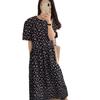 Women's Retro Floral Loose Slimming Black Crew Neck Short Sleeve Long Dress