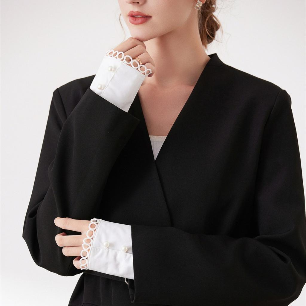 Girls White Ruffles Fake Sleeved for Womens Sweater Shirt Wrist Cuffs Wild Elbow Sleeve Pleated False Cuffs Skirt Decorative