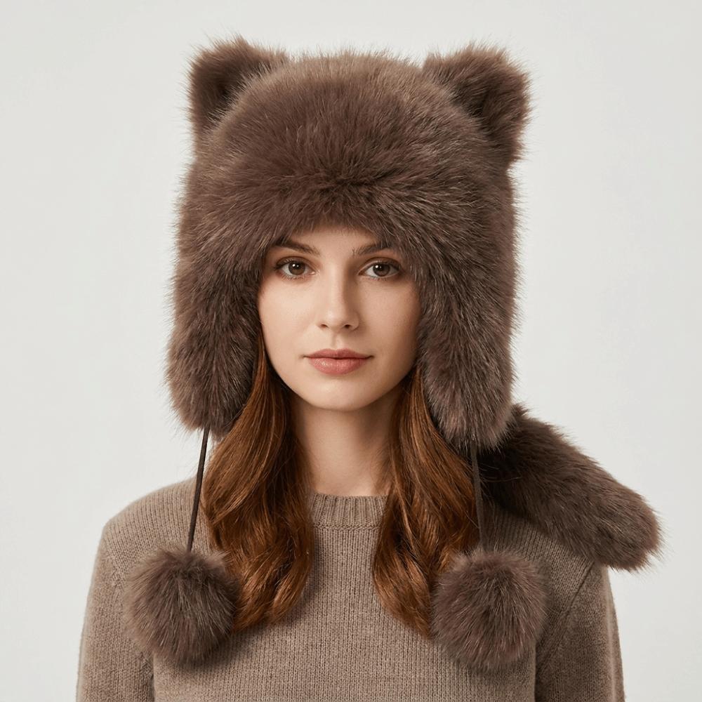 Windproof Raccoon Hat Thickened Winter Hat Cute Faux Fur Beanie  Winter Autumn