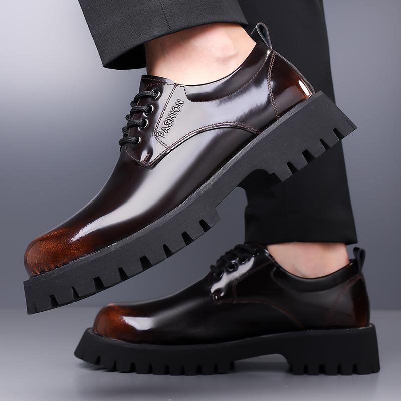 Повседневная деловая мужская кожаная обувь Минималистичные и модные стили дизайна Уличная обувь для улицы Взрослая обувь на толстой подошве Классическая черная обувь