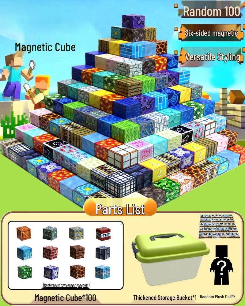 Magnetic Cube Building Blocks: Creative World for Kids - Gift Set with Storage Bucket