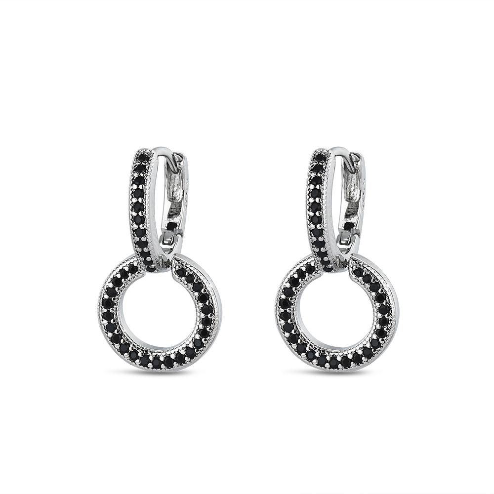Black Stone Design Hoop Earrings Jewelry
