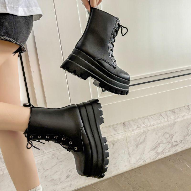 Cos увеличение высоты 9 см британский стиль демонстрация ног тонкие средние короткие сапоги локомотивные сапоги новые сапоги Martin на толстой подошве увеличивающие высоту туфли плоская подошва