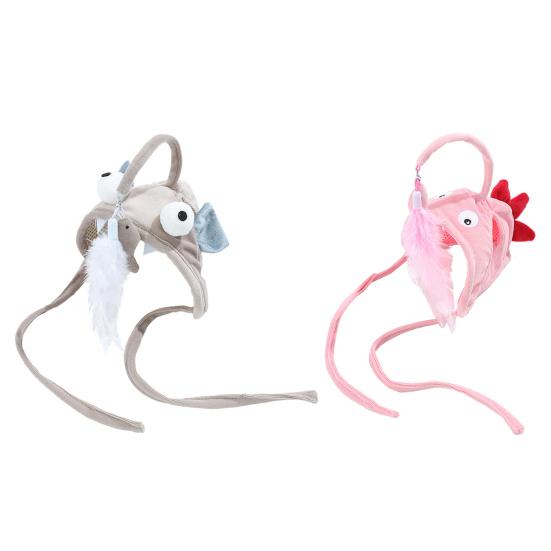 Шапка-дразнилка для кошек, интерактивная тренировочная шапка-дразнилка для снятия стресса, плюшевая шапка с перьями для кошек