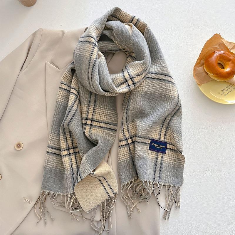 Осень и зима новый универсальный шарф женский утолщенный вязаный толстый бахромчатый теплый шарф имитация кашемира шаль