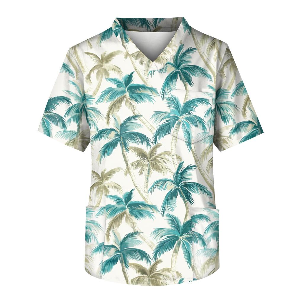 Мужской топ с коротким рукавом, V-образным вырезом и принтом, нагрудным карманом