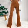 Women Corduroy Pants Elastic High Waist Flared Leg Long Trousers Solid Color Autumn Winter Casual Pants Daily Wear