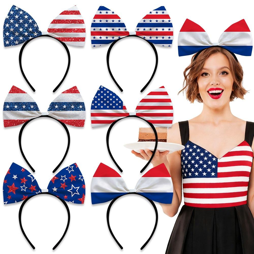 4th of July Patriotic Bow Headbands Red White Blue American Flag Star Hairbands for Women USA Independence Day Party Decorations
