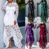 2025 European & American Women's Irregular Lace Hollow Stand Collar Long Sleeve Dress - 5 Colors