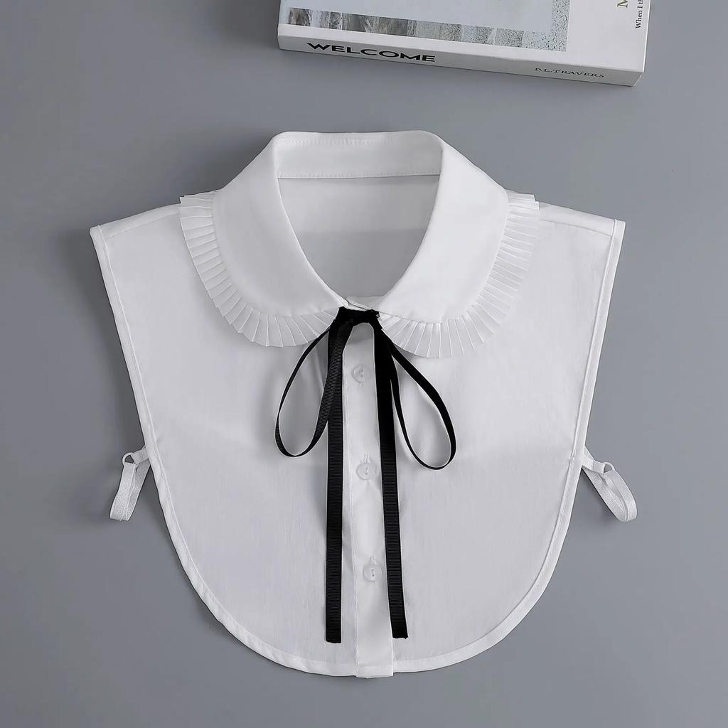 Fashion  Front Tie White Fake Collar for Women Stand Detachable Collar Fake Girls Vintage Lace Ladies False Blouse Collar