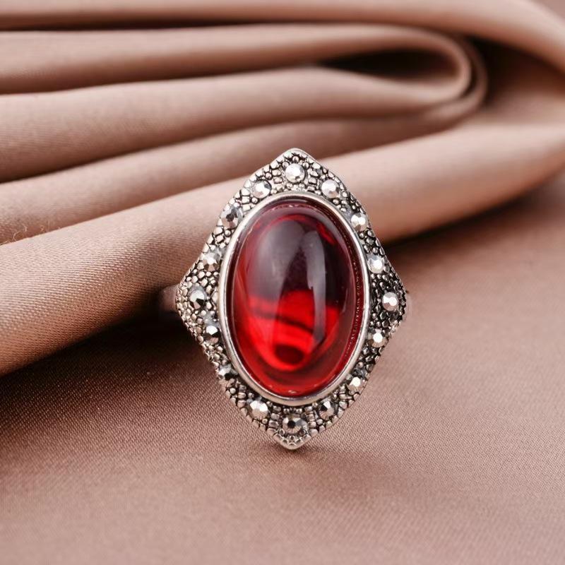 Кольцо из благородного камня в стиле ретро с имитацией халцедона и граната, женское, имитация тайского серебра, живое кольцо