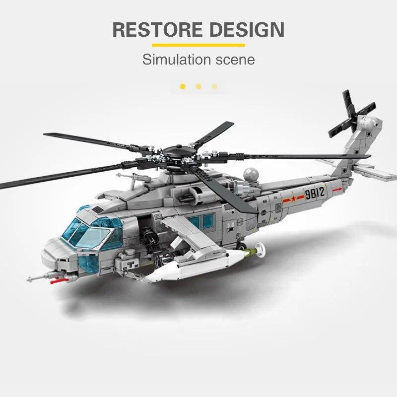935Pcs Modern Military Series High-tech Navy Armed Gunship Building Blocks AVIC Aircraft Z-20 Bricks Toys Kid Children Gift