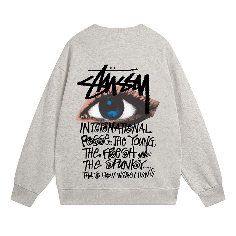 Unisex Streetwear Letter Print Fleece Cotton Sweatshirt Loose Fit Round Neck Long Sleeve Winter Daily Wear