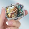 Portable Pill Box with 2 Compartments, Mini Metal Medicine Organizer Case, Cute Printed Pill Container for Vitamins, Pills, Jewelry, Travel, Daily Use