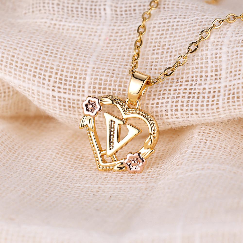 AZ буквы золотого цвета цветок инициалы ожерелье для женщин девушка сердце письмо колье ожерелье лучшие подарки алфавит ювелирные изделия