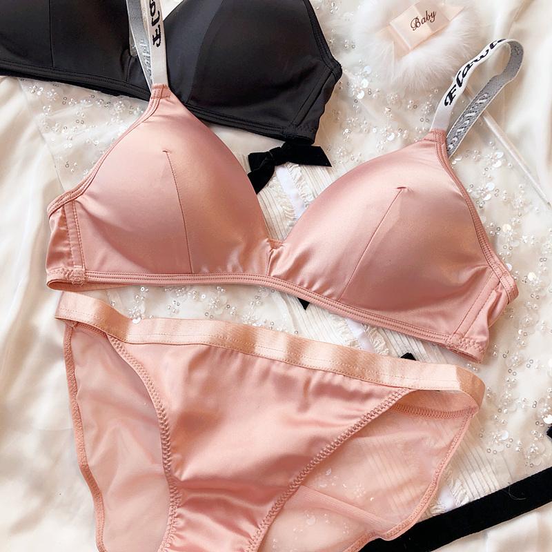 Комплект нижнего белья Ice Silk Comfort, женский сексуальный бюстгальтер Push Up с глубоким V-образным вырезом, регулируемый бюстгальтер с буквами и кружевными трусиками