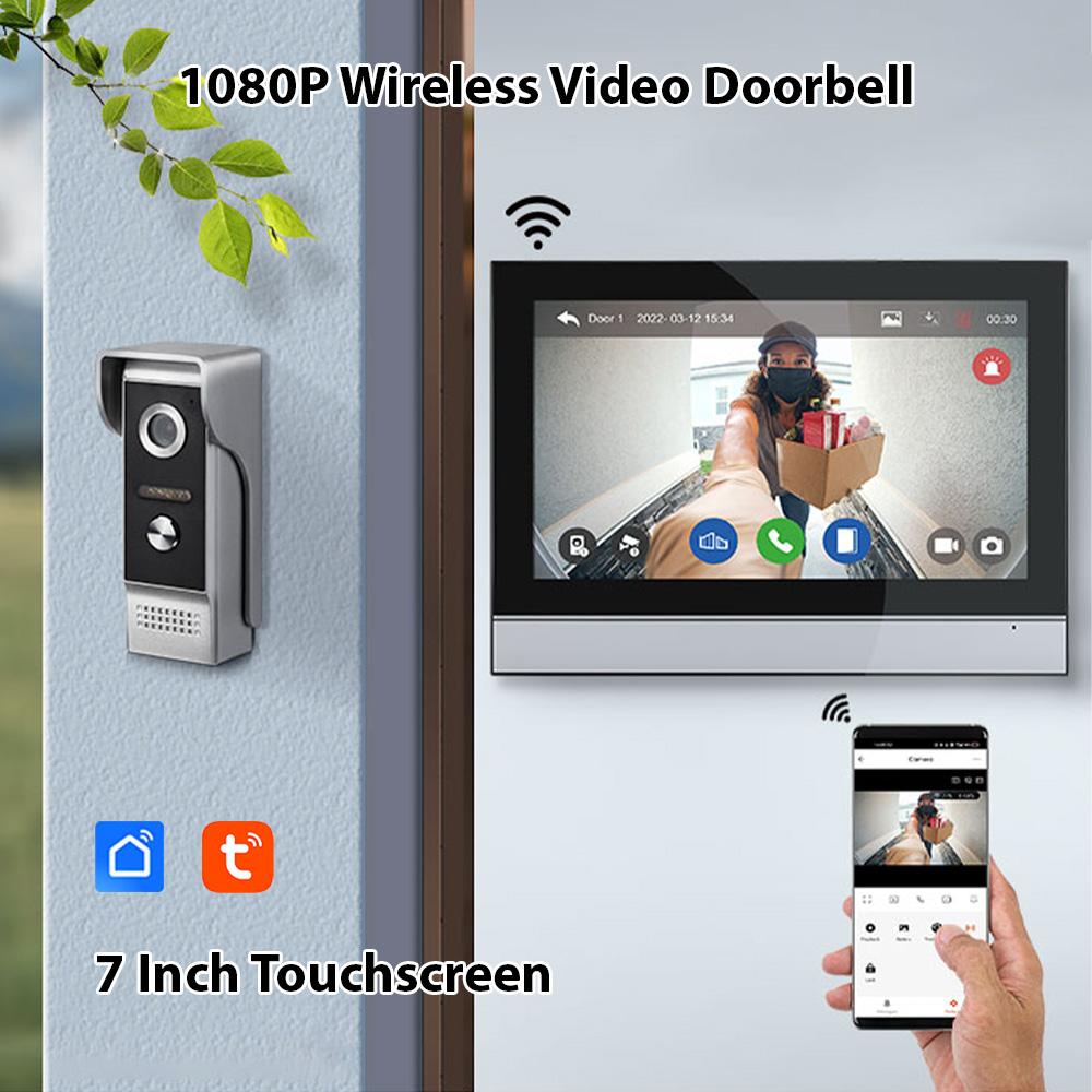 1080P Wireless Video Doorbell Camera with Monitor TY APP WiFi 7 Inch Touch Screen Video Door Phone