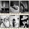 Black and White Woman Bathroom Canvas Painting Woman In Bathtub Print Poster Girls Vintage Wall Art Toilet Fashion Decoration