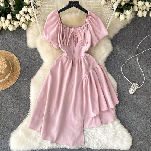 НОВОЕ женское платье с пышными рукавами и нерегулярной баской Vestido Elegante с квадратным воротником и оборками, модное корейское платье