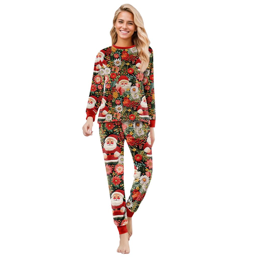 Matching Family Christmas Print Flannel Homewear Set Long-Sleeve Top And Pants