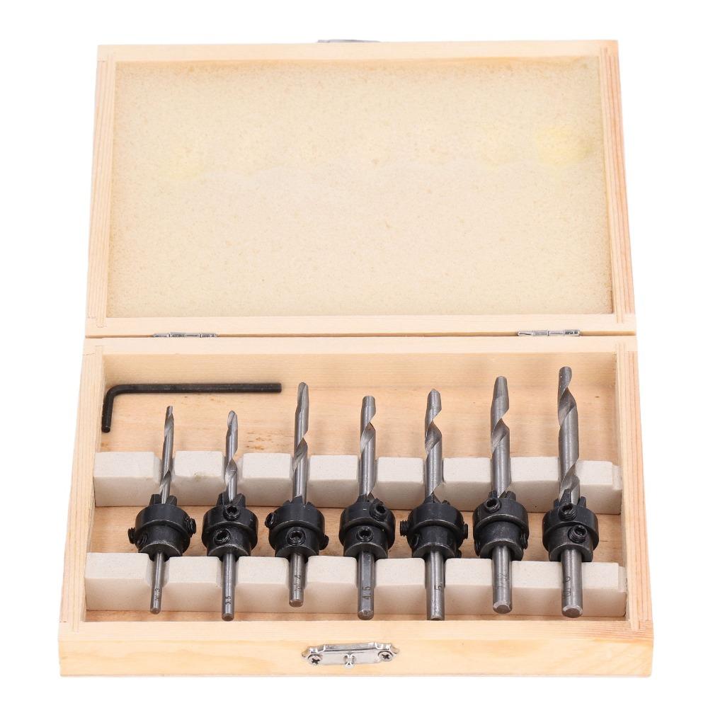 Adjustable Collars Tapered Countersink Bit Set High Speed Steel Wood Pilot Hole Set Woodworking