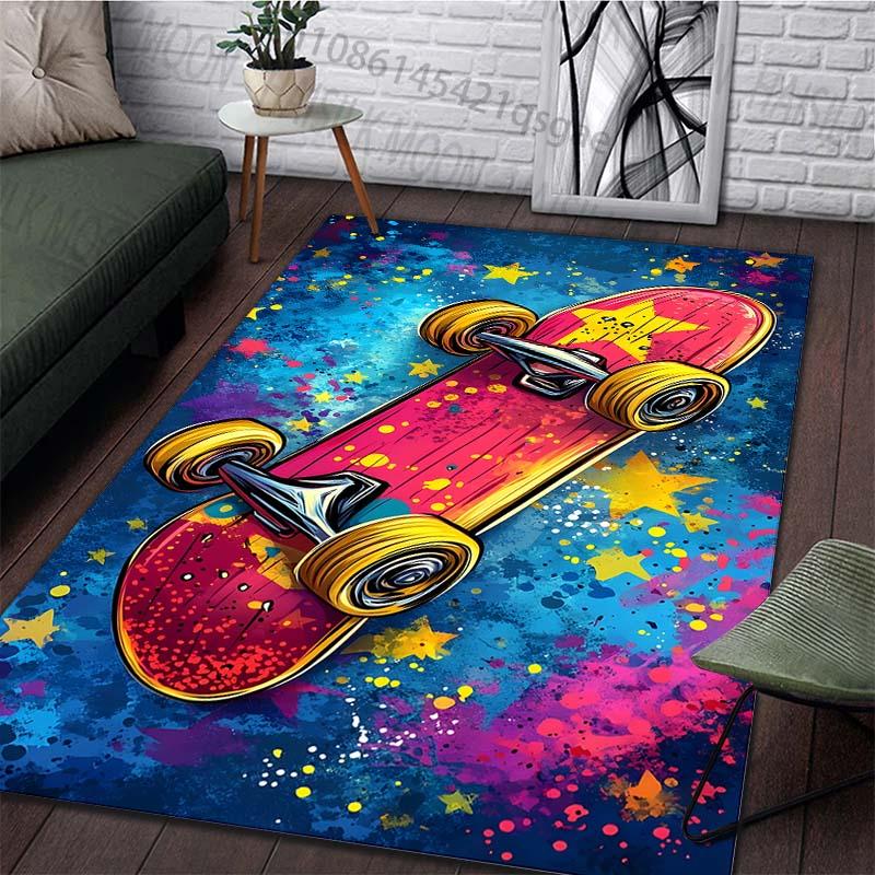 Creative Colorful Skateboard Print Rug Carpets for Bedroom Living Room Sofa Mat Door Mat Dressing Room Rugs Large Size