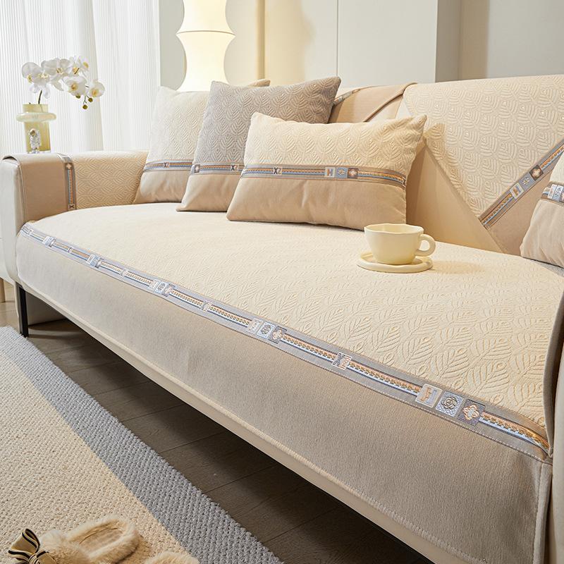 Подушка для дивана, универсальная нескользящая подушка для четырех сезонов, новая синель, доступная, роскошная, модная, элитная, кремового цвета, чехол, полотенце