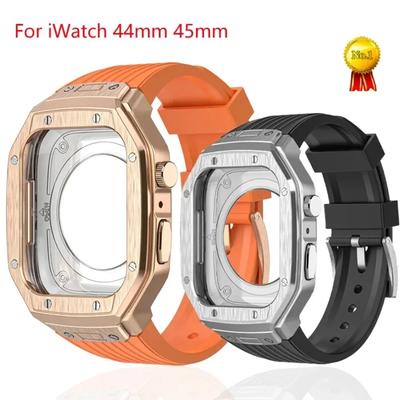 Роскосный металлический чехол для Apple Watch 9 8 7 45 мм Комплект для модификации для IWatch Series 6 5 4 se 44 мм Запасные аксессуары ремешок из ТПУ