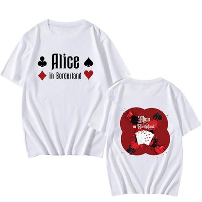 Футболка с принтом эмблемы «Алиса в Пограничье» Летняя женская повседневная свободная ретро-мода Уличный стиль Круглый вырез Короткий рукав Топы
