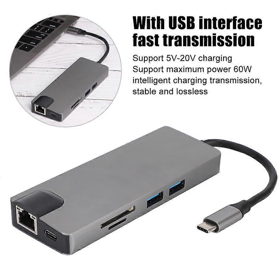 Ethernet Type-C Hub to USB 3.0 x 2 HDMI Memory Card Reader Office Accessories for Notebook Black