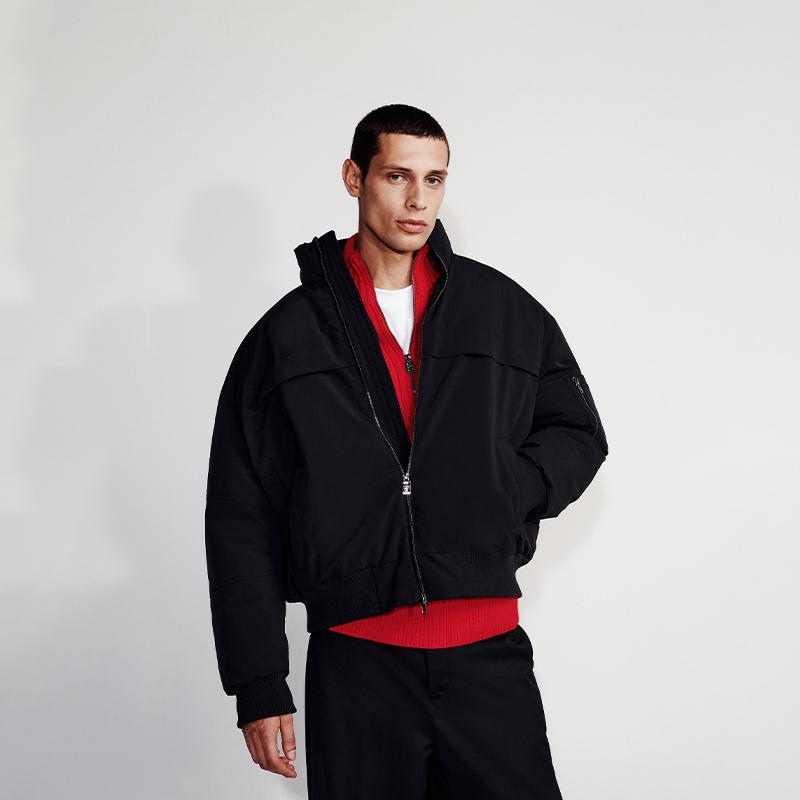 Calvin Klein Модная повседневная мужская куртка с воротником-стойкой из хлопка, цвет «космический черный» 40346MF