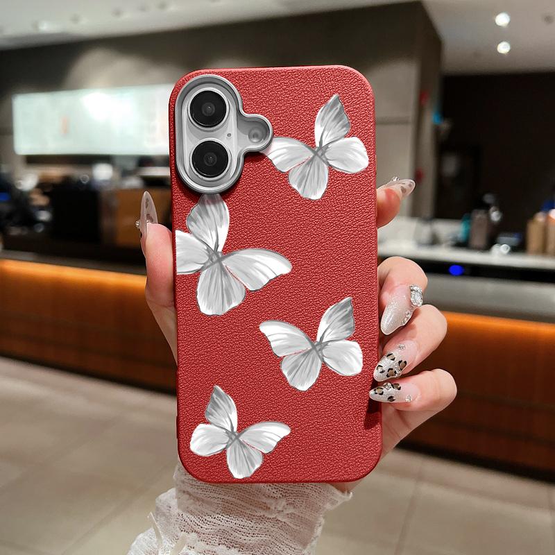 Серый чехол с принтом бабочки, противоударный, мягкий, из ТПУ, для iPhone 16 Pro Max, 15 Pro, 14, 13, 12, 11, защита линз, матовая кожа, текстура, тонкий бампер