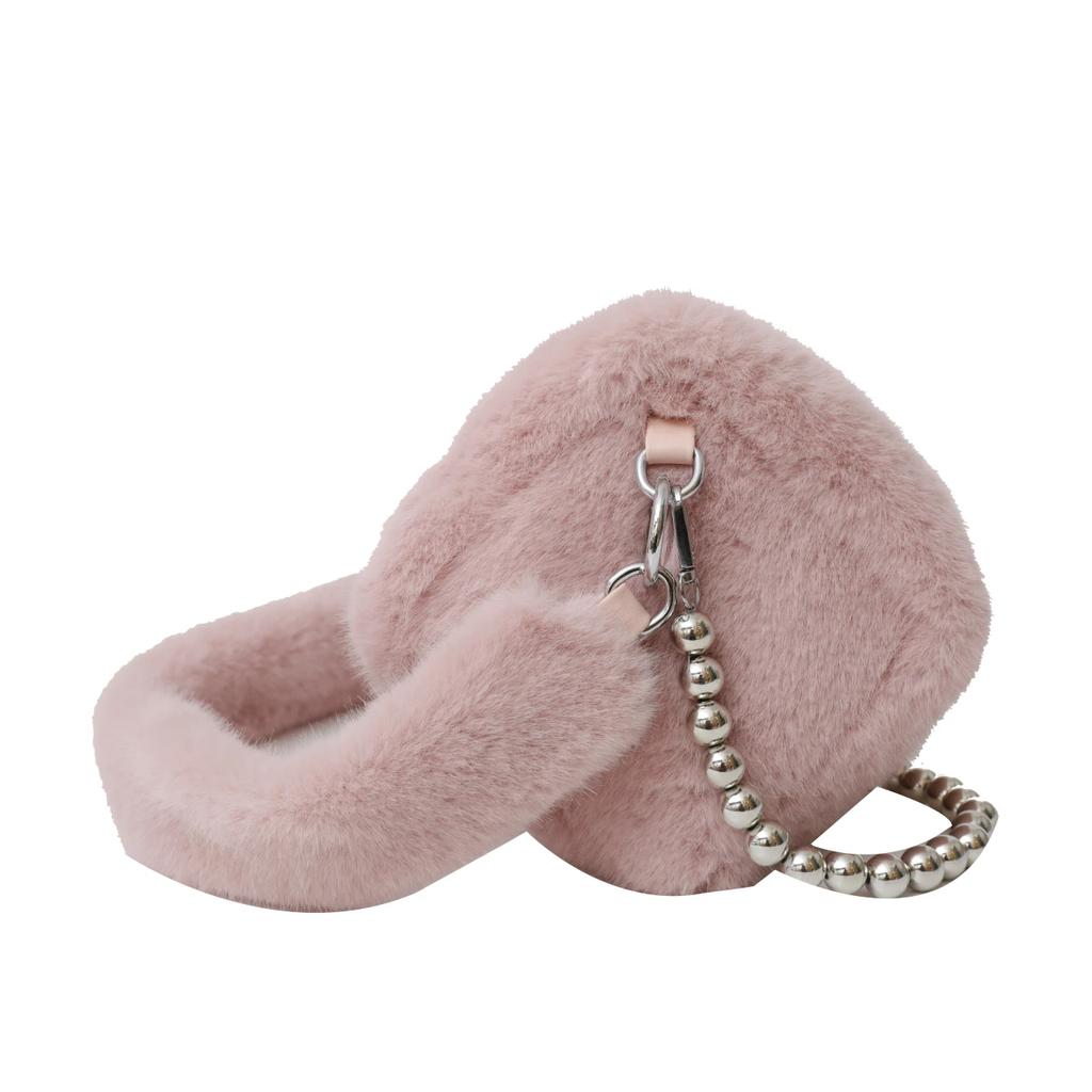 Маленькая плюшевая сумка через плечо, элегантная меховая сумка, минималистичная, с жемчужной цепочкой, красивая, универсальная сумка через плечо