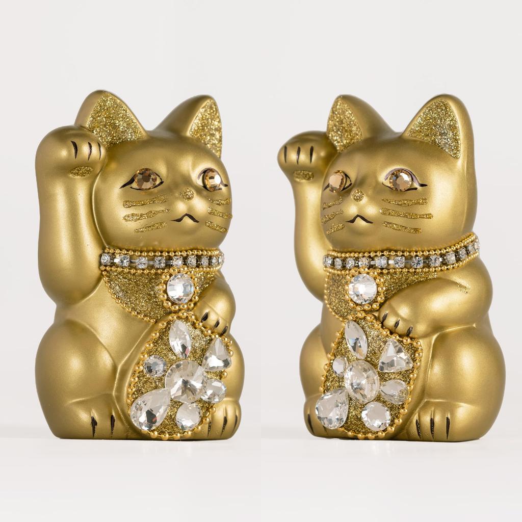 Ювелирные изделия Lucky Cat Кошка-правая рука Lucky Cat Украшение Lucky Feng Shui Ящик для пожертвований Gold (S-SIZE Золотой) Поднятый/Керамика_Счастливый (jw_S