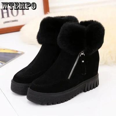 Женские зимние теплые большого размера туфли на молнии на среднем каблуке с мягкой подошвой, плюшевые, противоскользящие, холодостойкие, ветрозащитные, повседневные лыжные ботинки