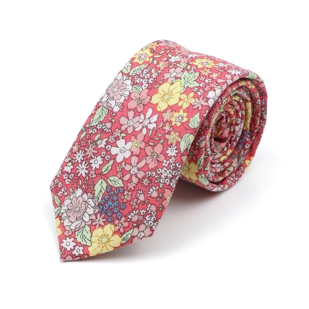 Новый стильный галстук с цветочным принтом 6 см, синий, зеленый, фиолетовый, узкий галстук из 100% хлопка для мужчин и женщин, костюмы для свадебной вечеринки, рубашка, аксессуар