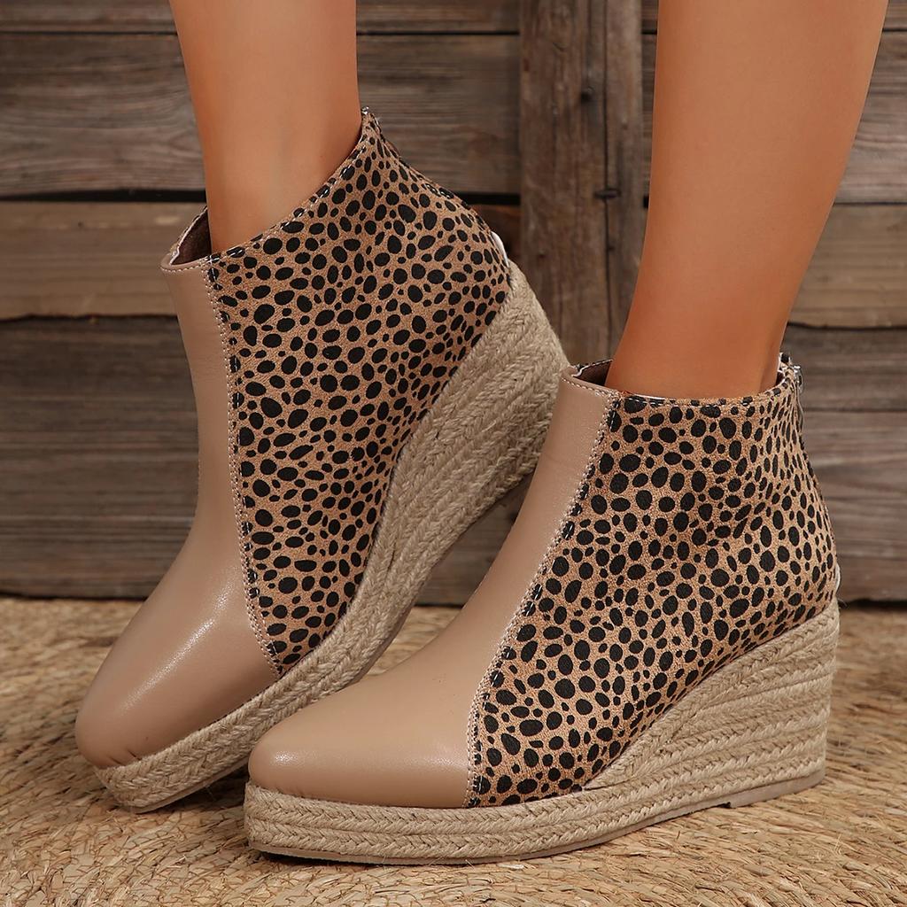 Fashion 2024 High Quality Shoes for Women  Back Zip Women's Boots Fashion Leopard Print Modern Boots Women Sexy Pointed Toe Naked Boots