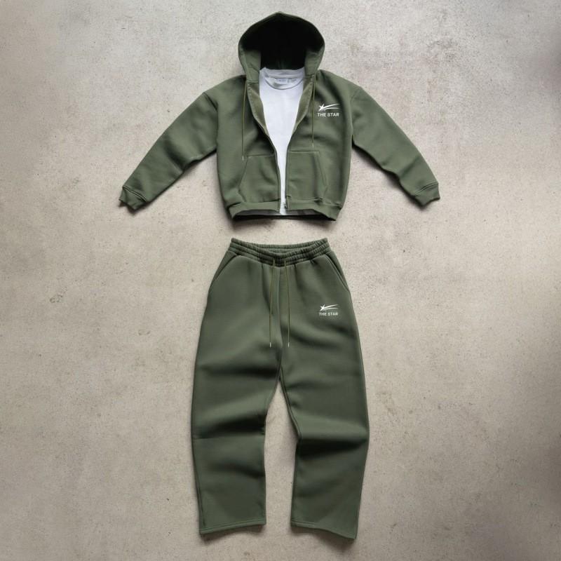 2026 Unisex Fashion Casual Tracksuit Fleece Hooded Pullover Printed Wide Leg Pants Set