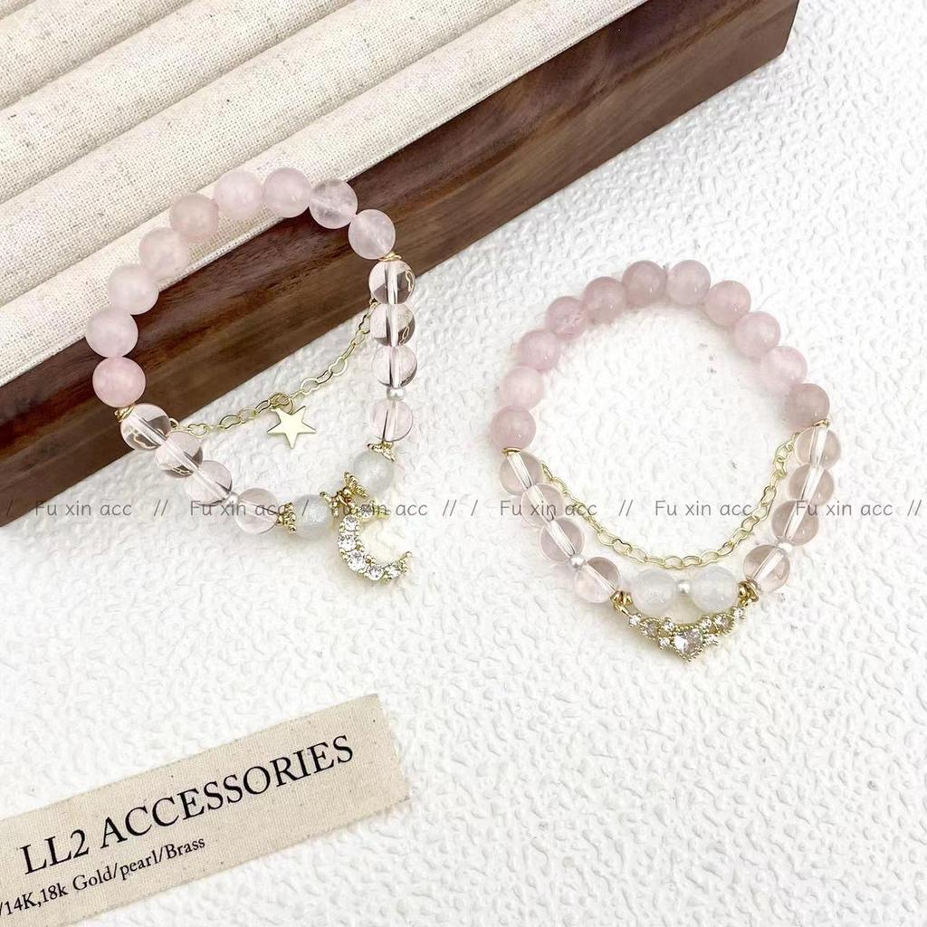 Роскошный браслет из розового хрусталя и лунного камня: Милый, элегантный дизайн со звездами для женщин